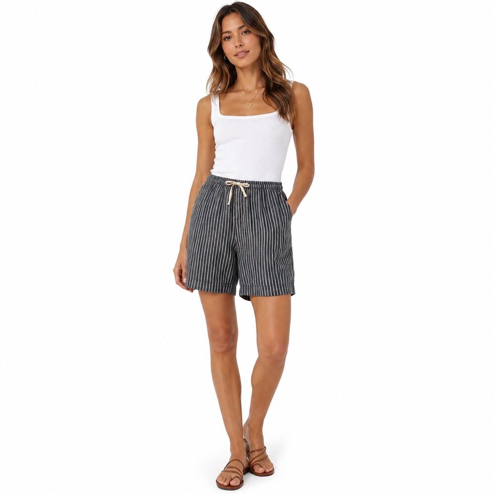 Sundance Blue Stripe Linen Blend Drawstring Shorts Women’s Medium Coastal Casual